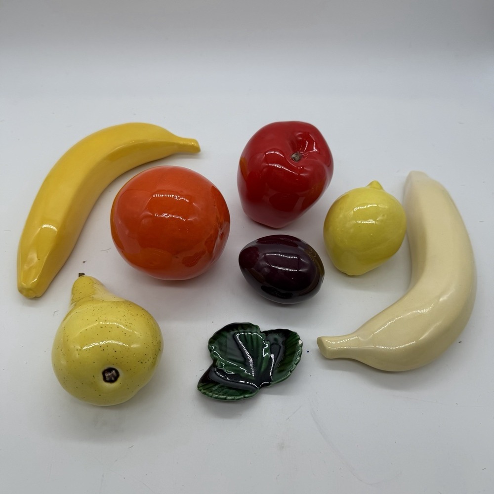 VTG Glass Lot of 8 Pcs Fruits Murano Style Art Deco Apple Banana Pear Lemon